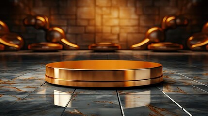 Obraz premium podium product stand or display with gold, luxury background and cinematic light