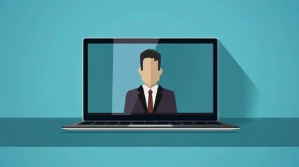 Professional businessman having a video call on his laptop in an office setting for business communication and collaboration