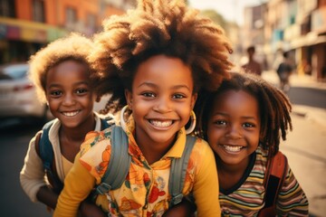 Fototapeta premium Joyful youth: happy african children - celebrating the vibrancy, resilience, and boundless potential of children across Africa, spreading smiles and nurturing dreams.