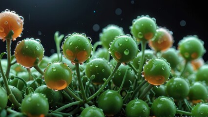 Fototapeta premium Closeup of Green Berries with Dew Drops.
