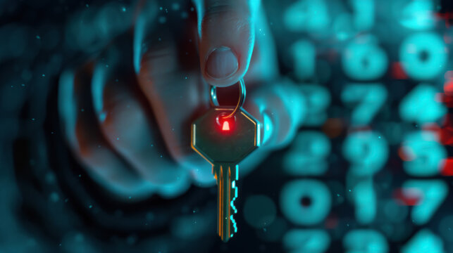 Hacker picking security key on internet, cybersecurity concept