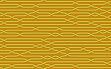 Seamless pattern background of woven lines. Yellow, gold. Creative coding computational design.