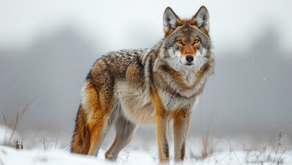 Fototapeta premium A Coyote Standing in the Snow