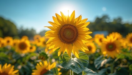 Fototapeta premium A Single Sunflower Basking in Sunlight