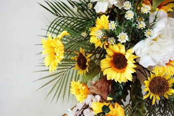 Beautiful Artificial flowers bouquet with space copy background