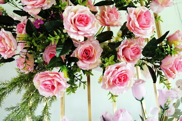 Beautiful Artificial flowers bouquet with space copy background