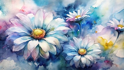 Obraz premium Abstract watercolor daisies with bold brush strokes.