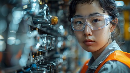 Chinese engineer working on EV car battery cells module in a electric vehicle factory
