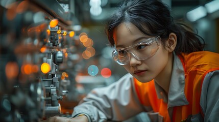 Chinese engineer working on EV car battery cells module in a electric vehicle factory