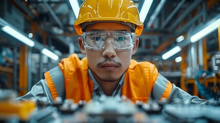 Chinese engineer working on EV car battery cells module in a electric vehicle factory