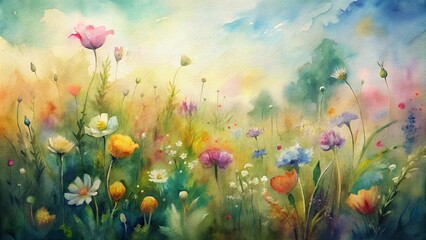 Obraz premium Abstract watercolor wildflowers in a meadow.