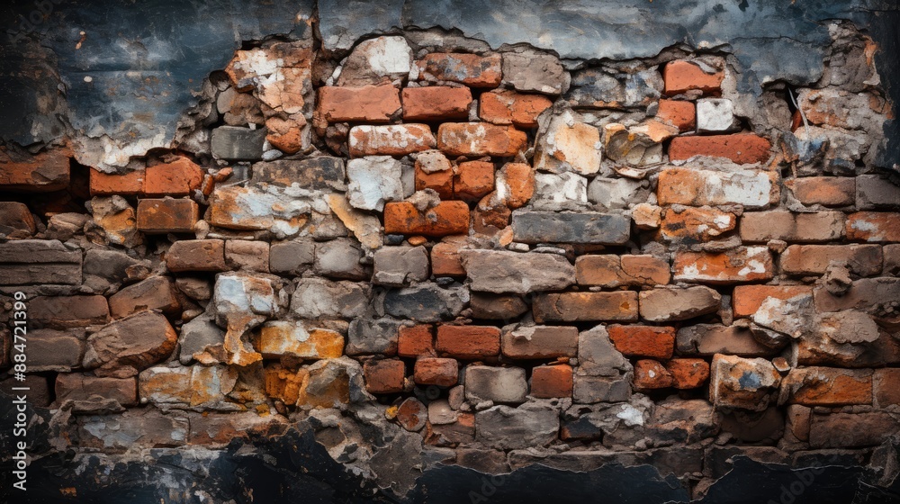 Wall mural Close Up of a Brick in the Wall, Abstract crack surface HD 8K wallpaper Stock Photographic Image 