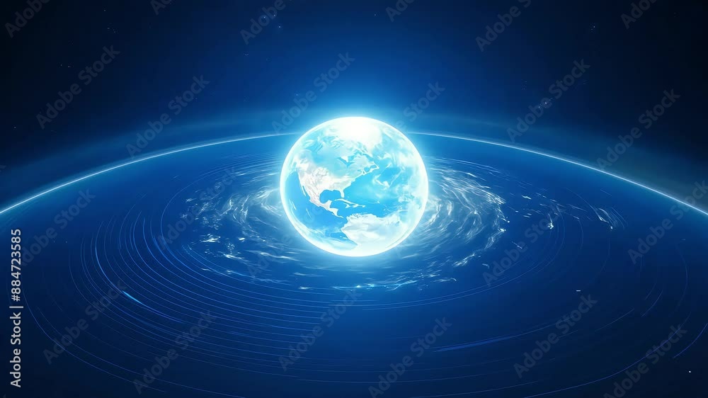Wall mural glowing earth floating in space with ai generated.