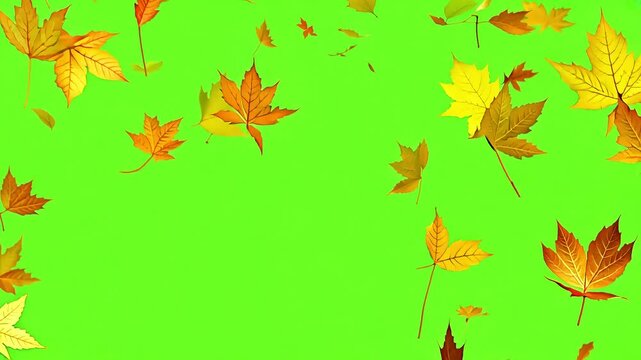 Autumn Leaves Falling on green screen background with Ai generated.