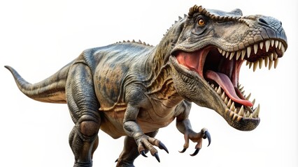 Fearsome prehistoric predator Tyrannosaurus Rex isolated on transparent background with sharp teeth and scaly skin in high-resolution detail.
