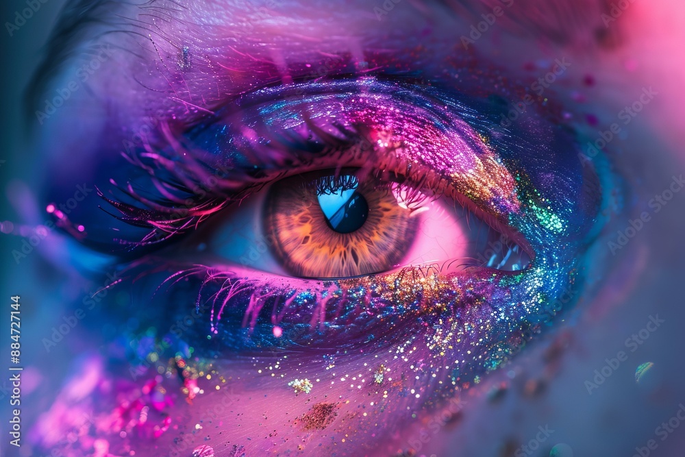 Poster Macro image showcasing a stunning eye with creative and vivid makeup artistry