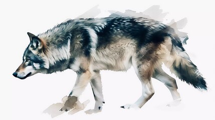 Fototapeta premium Wolf depicted in wildlife watercolor illustration style, isolated on white background. Very beautiful creative and conceptual animal art
