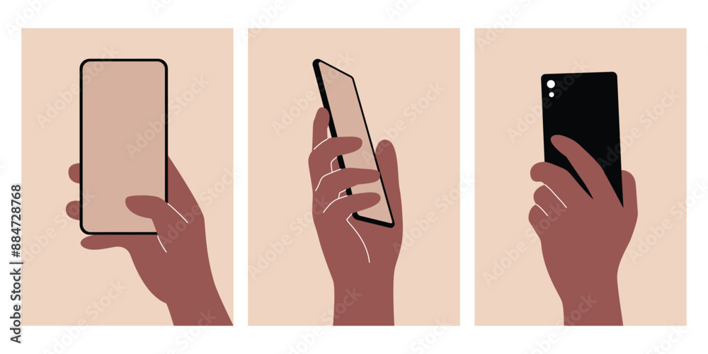 Wall mural Hand holding smartphone with blank screen vector illustration. Creative concepts for web banner, social media banner, business presentation, marketing material