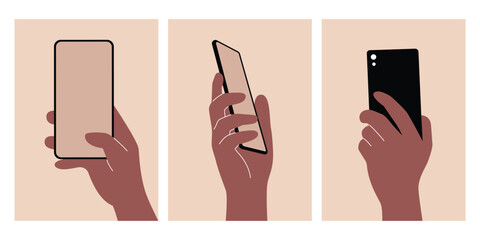 Hand holding smartphone with blank screen vector illustration. Creative concepts for web banner, social media banner, business presentation, marketing material