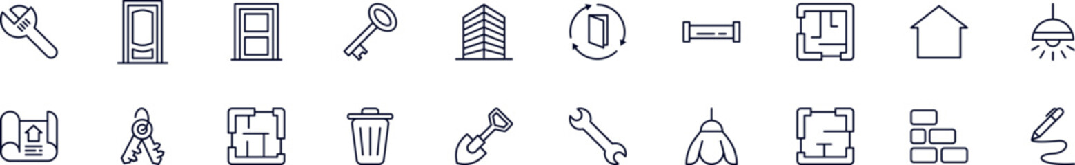 Collection of simple outline illustrations of house. Modern line icons for apps, web sites, shops, stores
