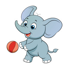 little elephant playing a ball  in white background isolated. elephat cartoon vector illustration
