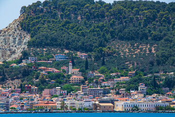 Tele photo view of Zakynthos island from ferry boat on the route to Kyllini
