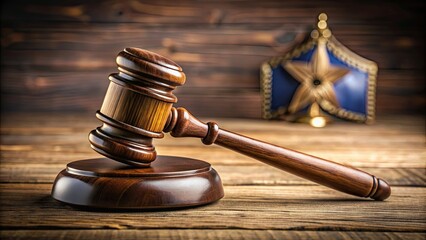 Law theme with a judge's mallet, law enforcement officers, and evidence-based cases