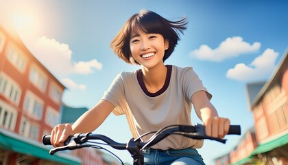 Obraz premium 自転車に乗る可愛い少女