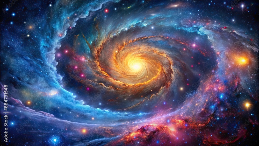 Wall mural dynamic galactic swirls swirling through colorful star fields in the vast cosmos, captured through m