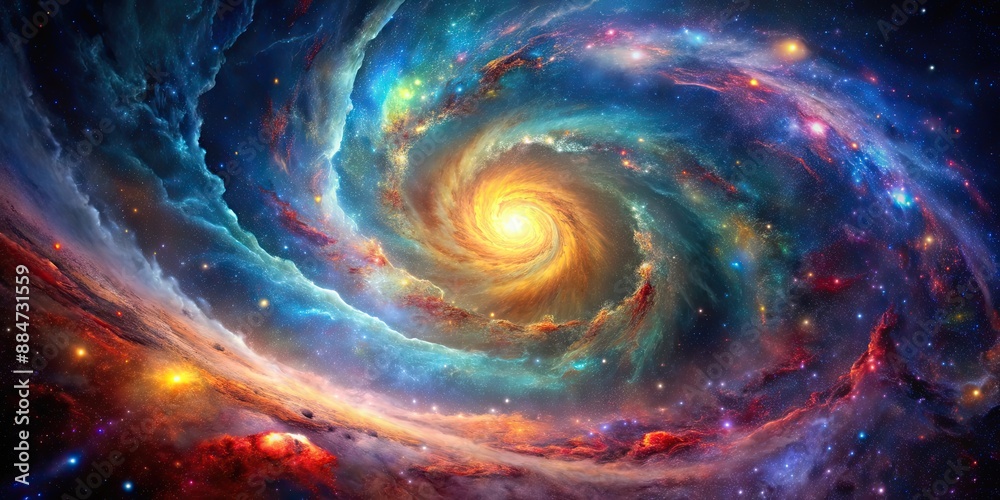 Wall mural dynamic galactic swirls of colorful star fields in the vast cosmos, captured through mesmerizing ast