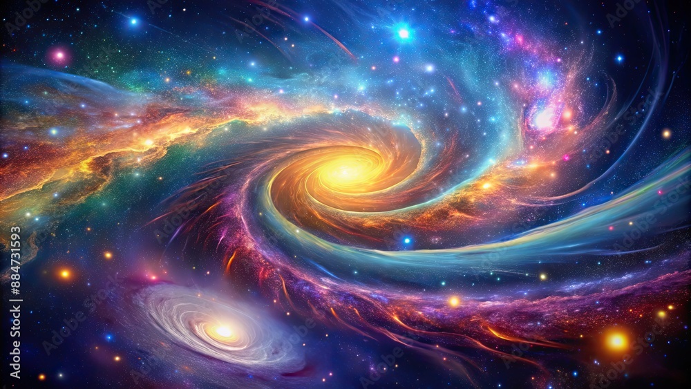 Wall mural dynamic galactic swirls and colorful star fields captured through mesmerizing astrophotography, gala