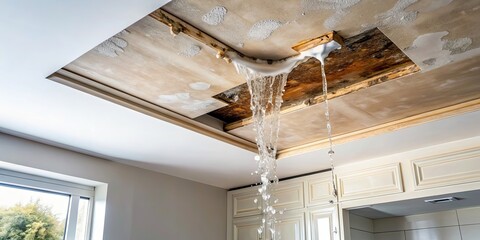 Water leaking from ceiling due to pipeline damage in house, water damage, ceiling, leakage, pipeline, house, problem
