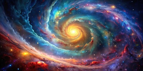 Dynamic galactic swirls of colorful star fields in the vast cosmos, captured through mesmerizing astrophotography, galaxy