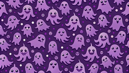 Naklejka premium Cute and spooky Halloween seamless pattern featuring dark purple ghosts , Halloween, seamless, pattern, cute, spooky