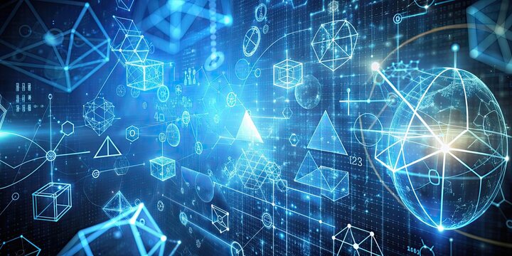Formulas and equations displayed on a blue background in a three-dimensional rendering, math, education, science