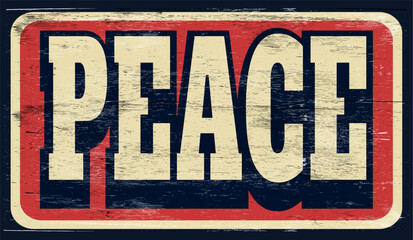 Naklejka premium Aged and worn peace sign on wood