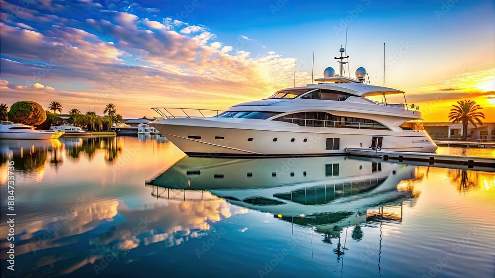 Canvas Prints Luxurious yacht in serene marina, reflecting elegance and leisure , luxury, yacht, marina, nautical, adventure, travel