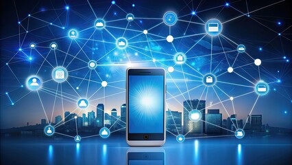 Conceptual visualization of the Internet of Things centering around a smartphone and various connected devices