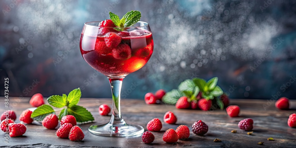 Wall mural Vibrant red-pink berries cocktail in an elegant glass , berries, red, pink, cocktail, drink, vibrant, elegant, glass