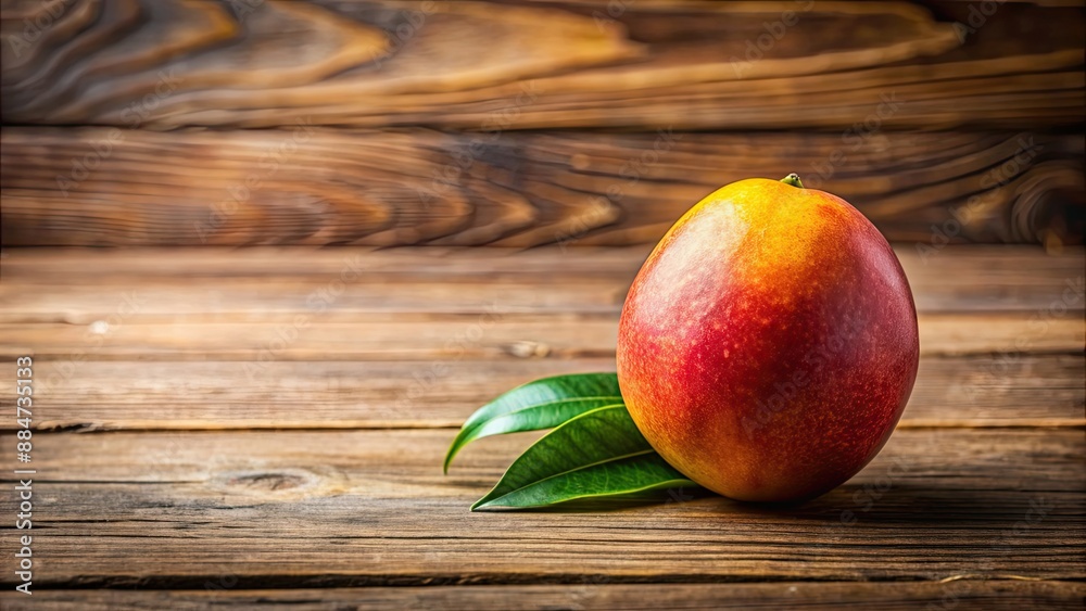 Sticker Fresh ripe mango on a wooden table , tropical, juicy, fruit, organic, delicious, yellow, nutritious, sweet, healthy