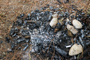 Charcoal (arang) from burning on the ground