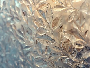 Organic texture of frost on glass with intricate, crystalline patterns, evoking a winter feel