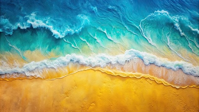 Colorful wave and sand abstract painting with impressionist pastel blue and yellow backdrop, bold brush strokes, abstract