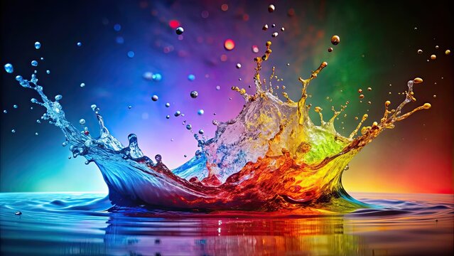 Abstract water splash with vibrant colors and high energy movement, water, splash, abstract, vibrant, colors, high energy, motion