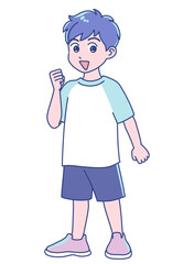 元気にガッツポーズする小学生男子