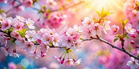 Colorful background of blooming cherry flowers in spring, cherry blossom, nature, colorful, blooming, flowers, garden, spring