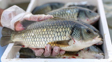 Fresh Nile Tilapia in Glove at Market