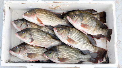 Obraz premium Close-up of Live Nile Tilapia in Styrofoam Box