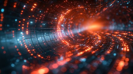 Fototapeta premium Tech Circles Illuminated in Darkness: 3D Visuals of Big Data and Technology