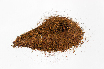 Tea leaf after blended and dried on isolated white background. Tea Powder. Black Tea Powder